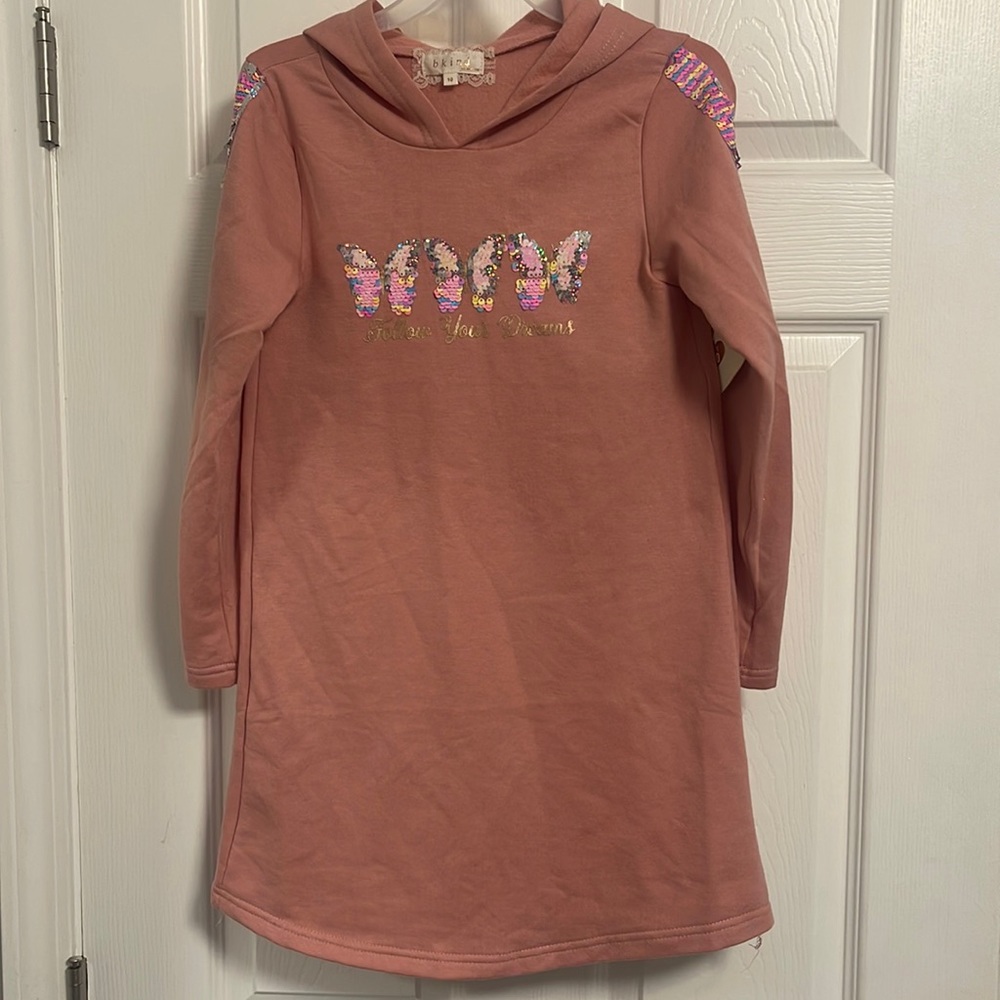 Btween Long Sleeve Hooded Fleece Dress